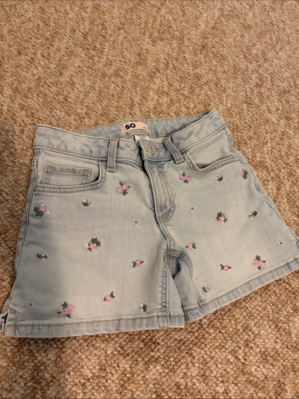 3/$15 SO girls Denim Shorts with Pink Floral Embroidery - size 10